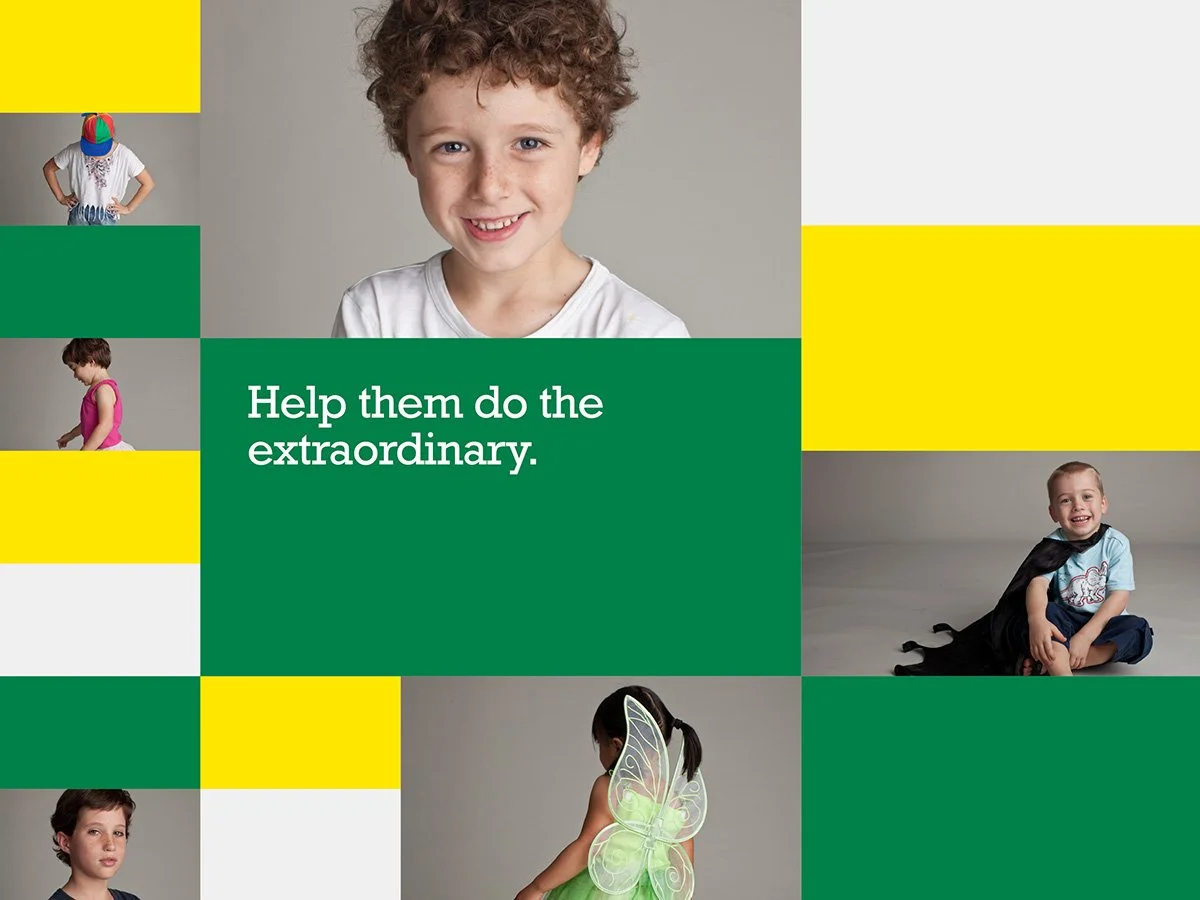 Poster with photos of children and the words: "Help them do the extraordinary"