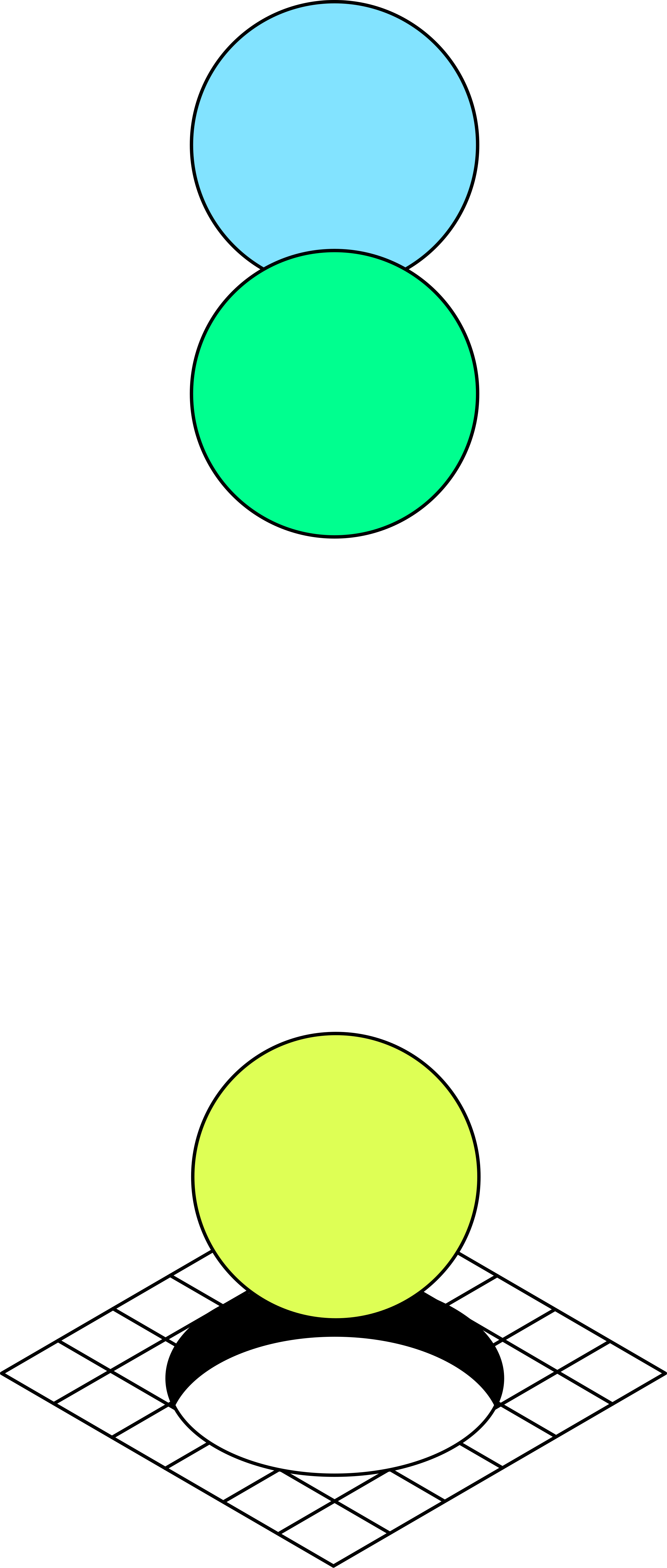 Colorful 3D abstract sphere structure with interconnected orbs in blue, green, yellow, and white, connected by white wires.