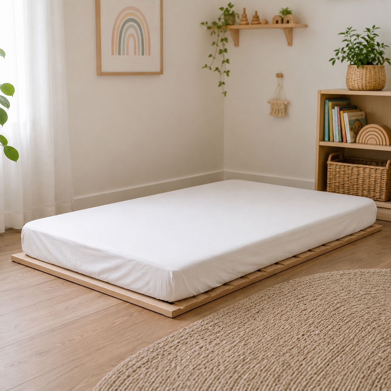Simple floor bed sleep setup as a gentle alternative to a cot