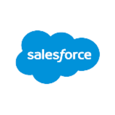 Salesforce logo inside a blue cloud with an orange corner detail.