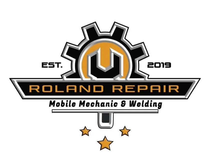 Logo for Roland Repair, a mobile mechanic and welding service established in 2019. The logo features a gear and wrench motif with the business name and three stars.