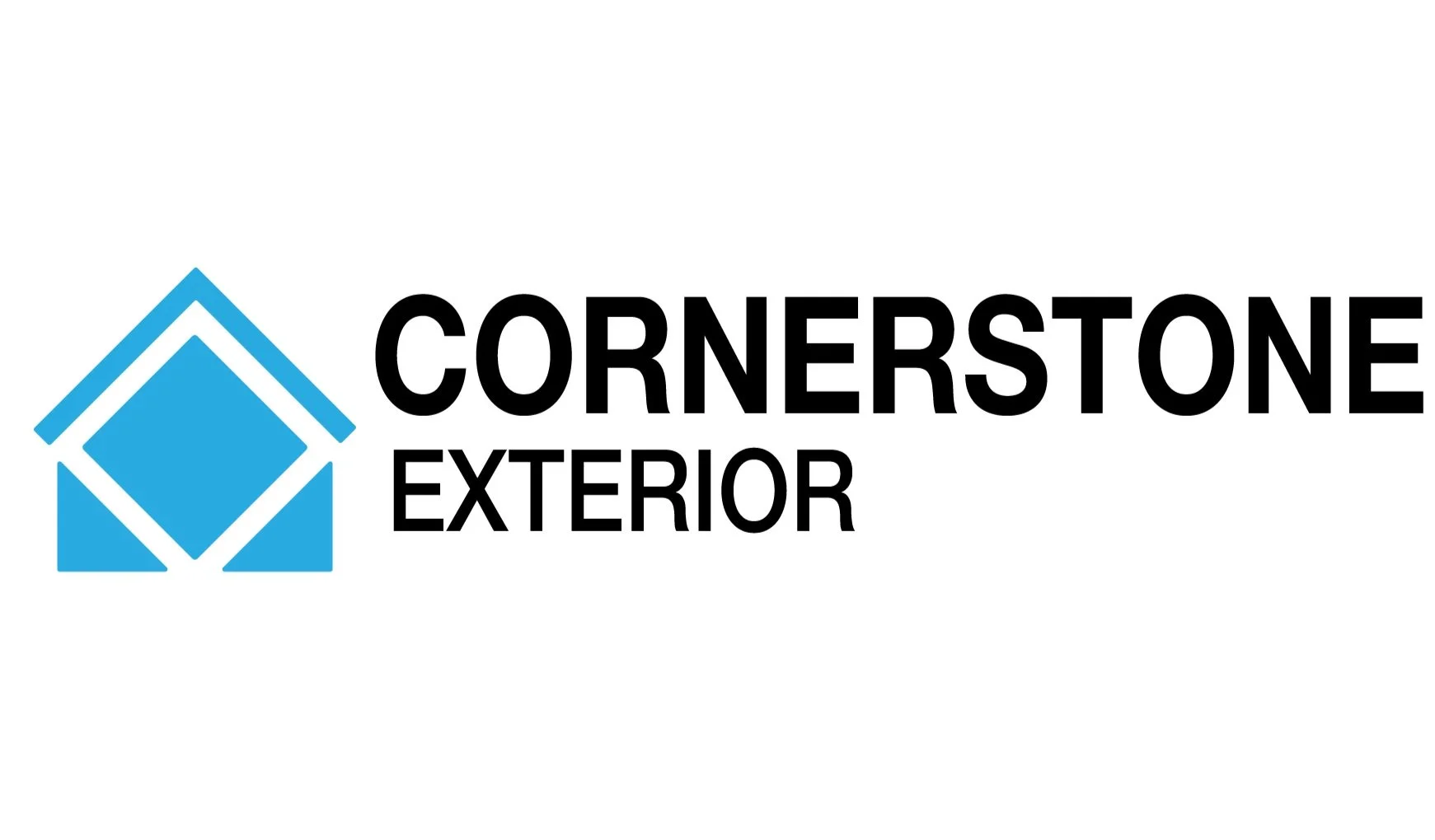 Logo with blue geometric house icon and bold black text reading "Cornerstone Exterior"