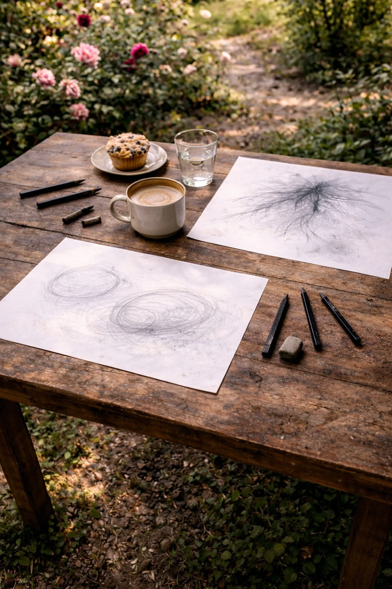 Kreativworkshop in Bad Nauheim  Rosenschule Ruf Cafe– intuitives Malen und Meditation im Garten