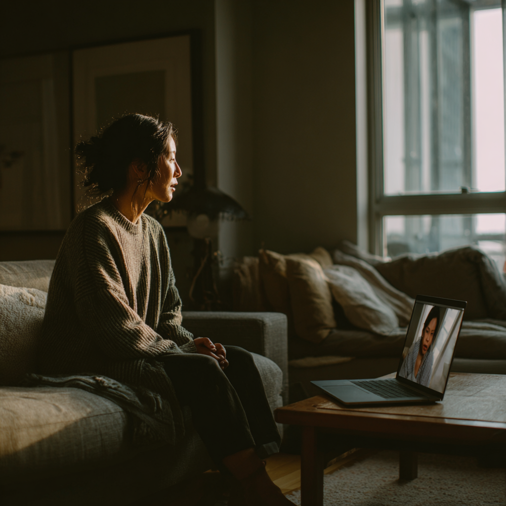 BIPOC individual receiving online trauma therapy from Canadian therapist