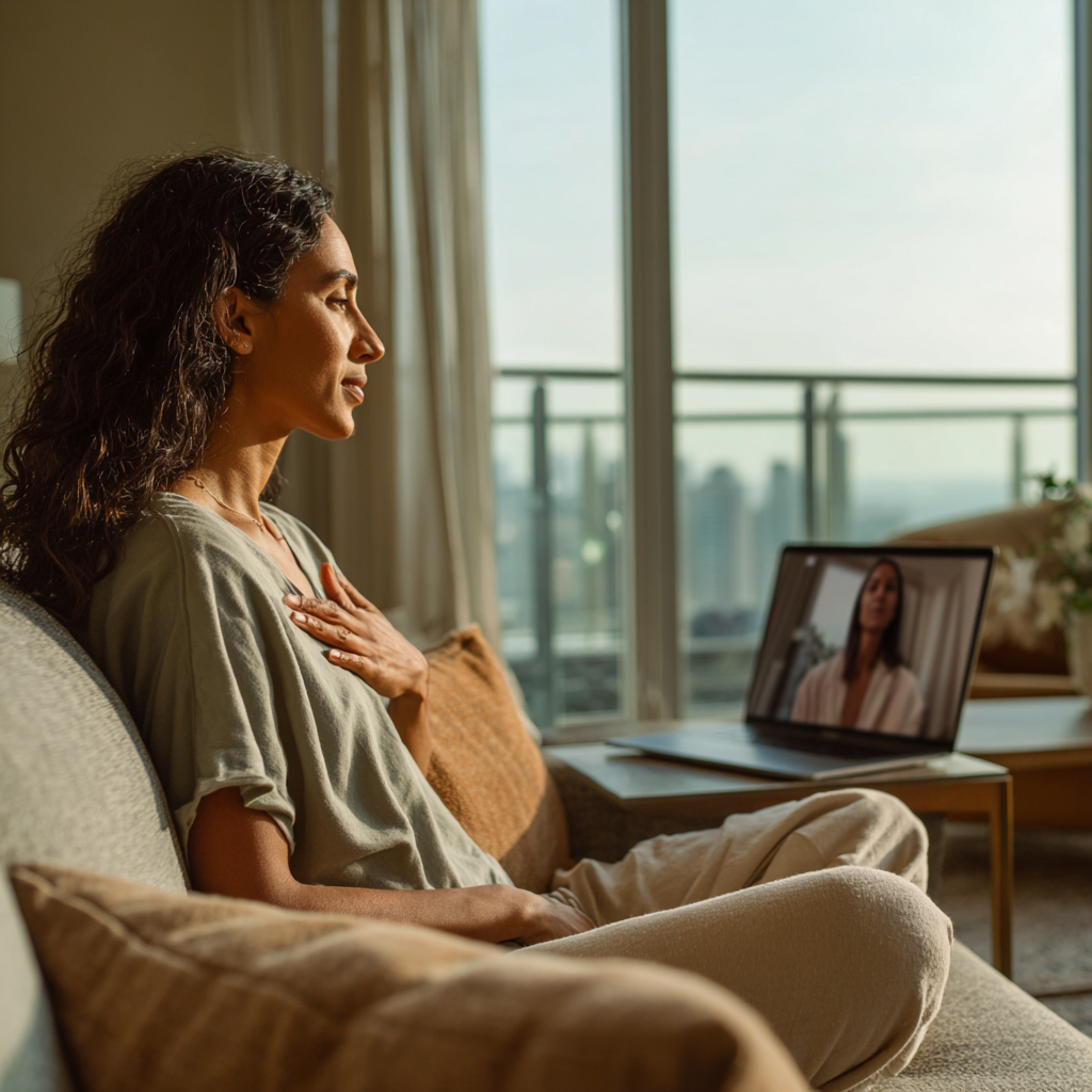 Person attending online therapy to improve emotional regulation skills