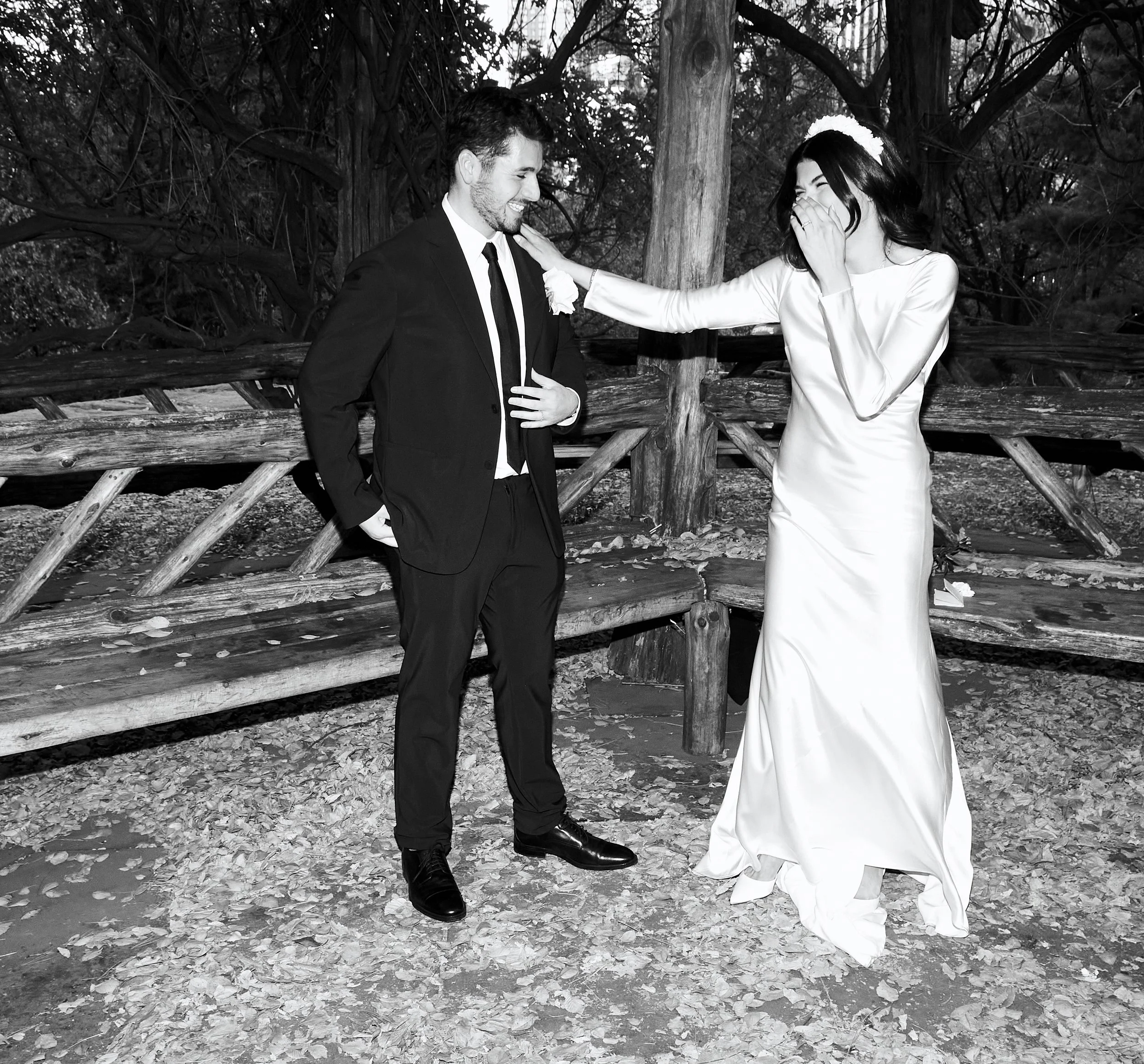 Candid moment during a Central Park Cop Cot elopement ceremony