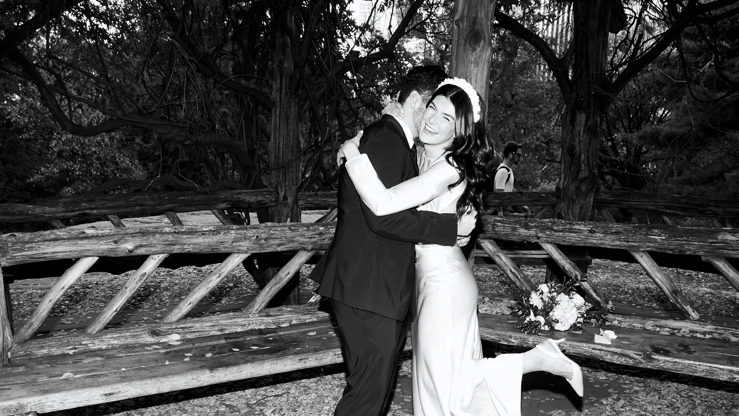 Black and white portrait of Sharifa on her Cop Cot wedding day in Central Park.