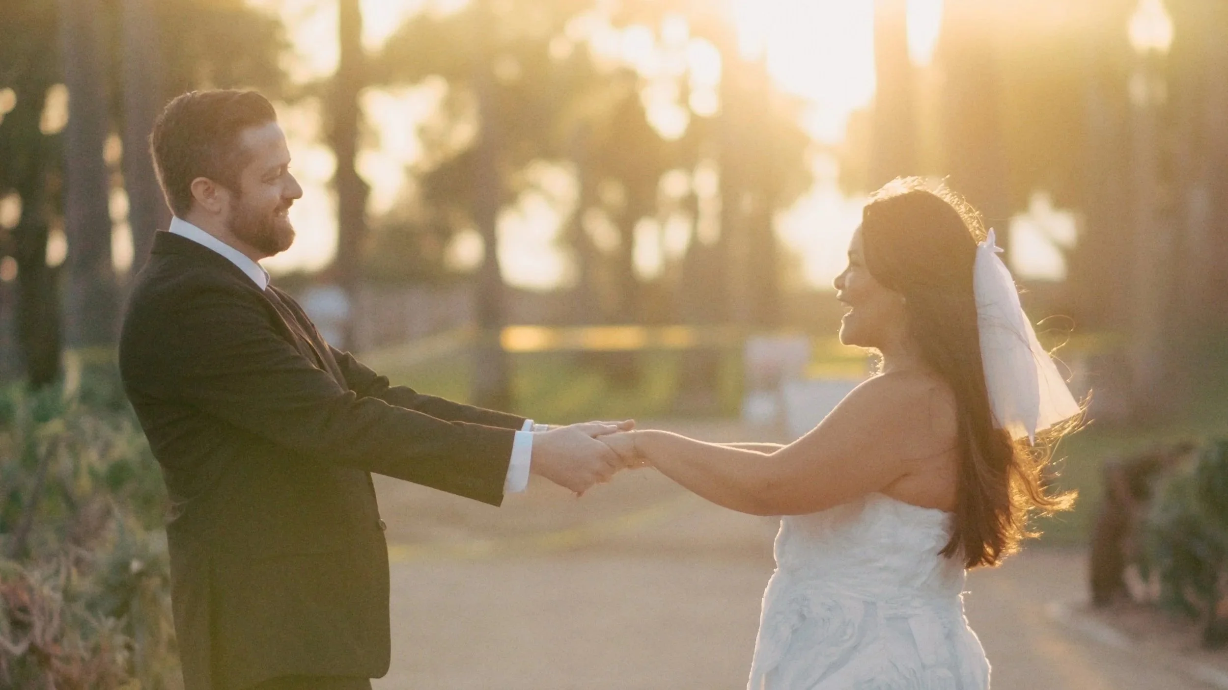 Couple dancing in the trails at Santa Monic Palisades Park after their Cakewalk elopement ceremony.