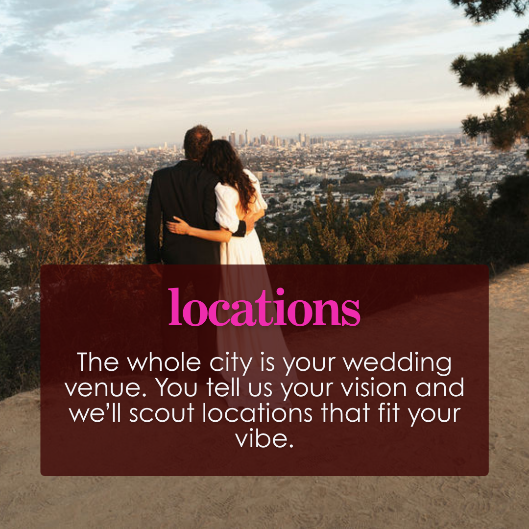 Couple overlooking the Los Angeles skyline during their LA elopement celebration with Cakewalk