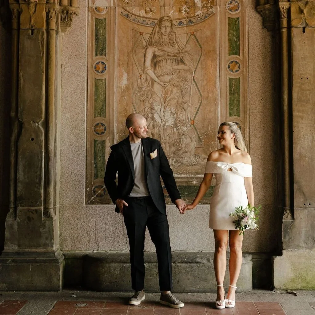 Chloe and Sam at Bethesda Terrace Arcade in Central Park after their Wagner Cove elopement ceremony.