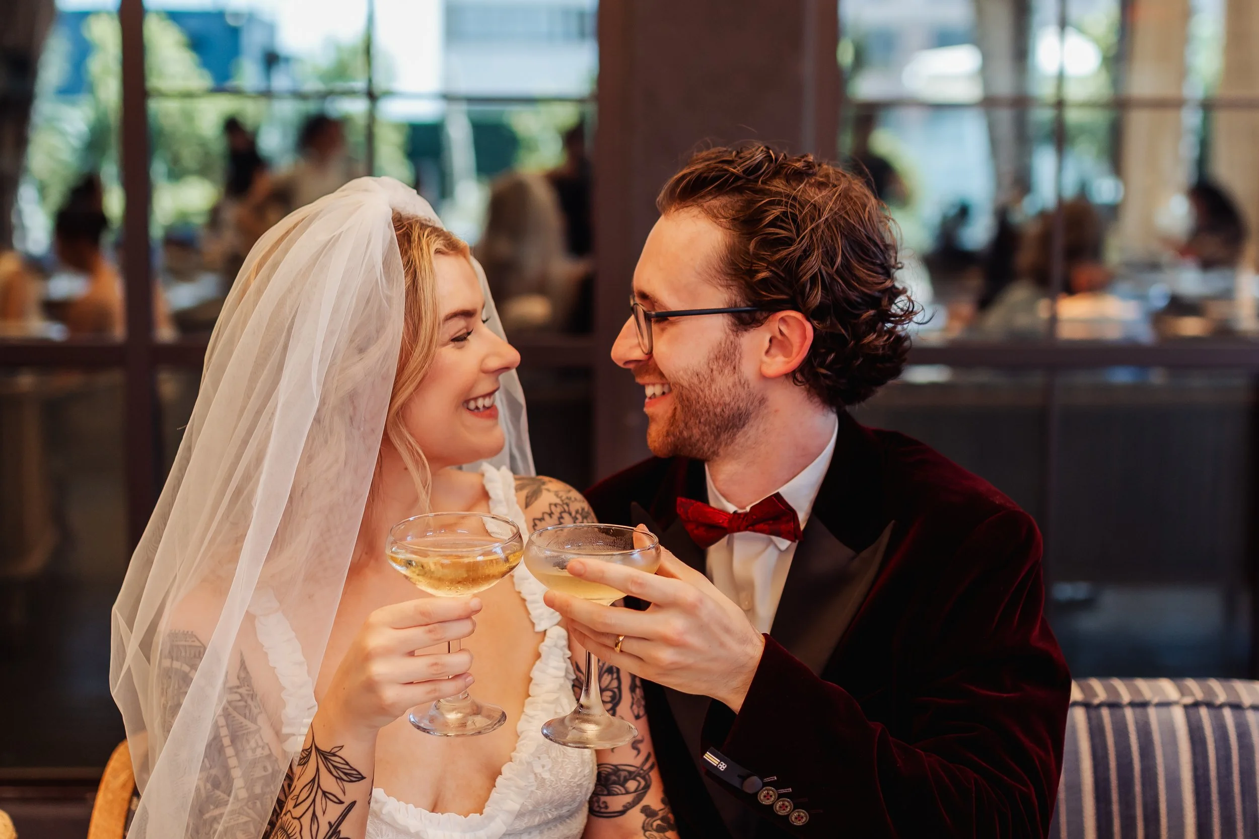 Couple eats at Lemon Grove Hollywood after Cakewalk elopement ceremony
