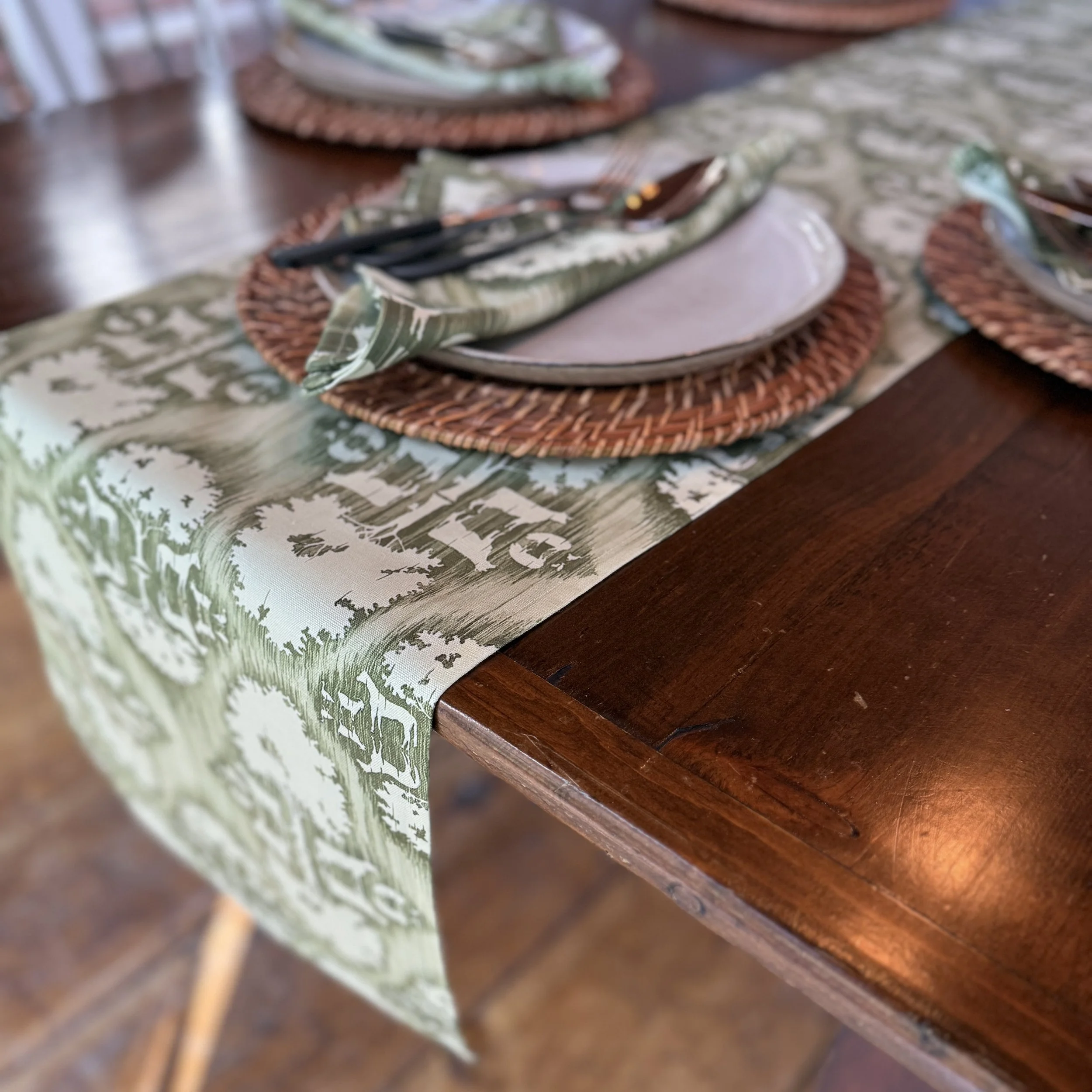 Farmyard Table Runner in Olive