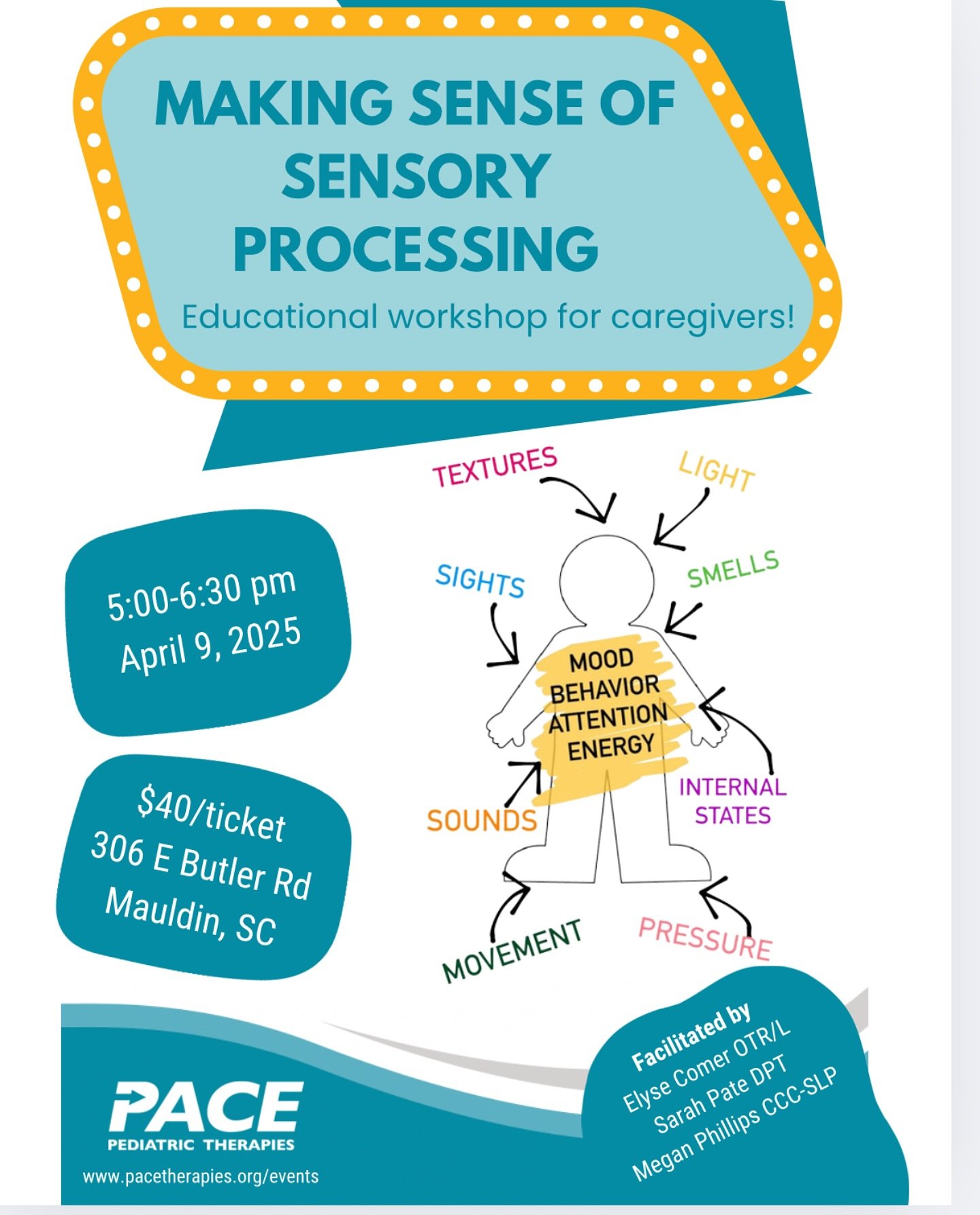 Join your favorite therapist trio for a hands-on workshop designed to help parents navigate sensory processing challenges with confidence! Learn practical strategies, gain valuable insights, and connect with other parents on the same journey! 👋👃👄?