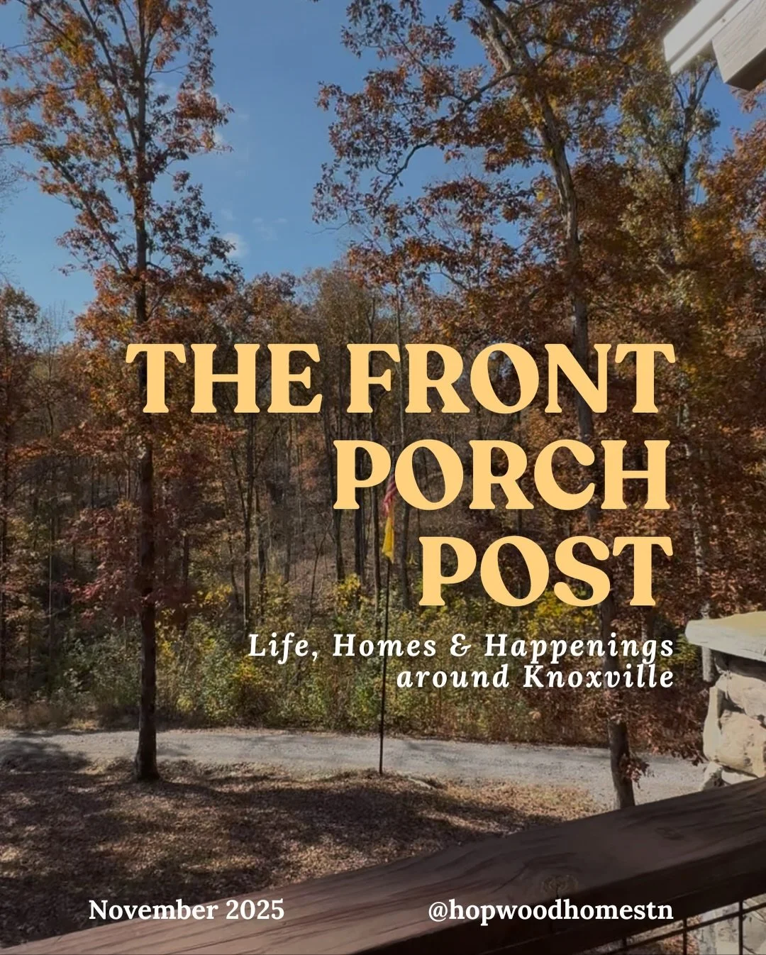 Hey hey!👋🍂

The Knoxville Front Porch Post is here just in time for Thanksgiving week.

This issue is stuffed (pun intended 🤭) with Friendsgiving inspo, a simmer pot recipe that will make your home smell like the coziest version of fall, Knoxville
