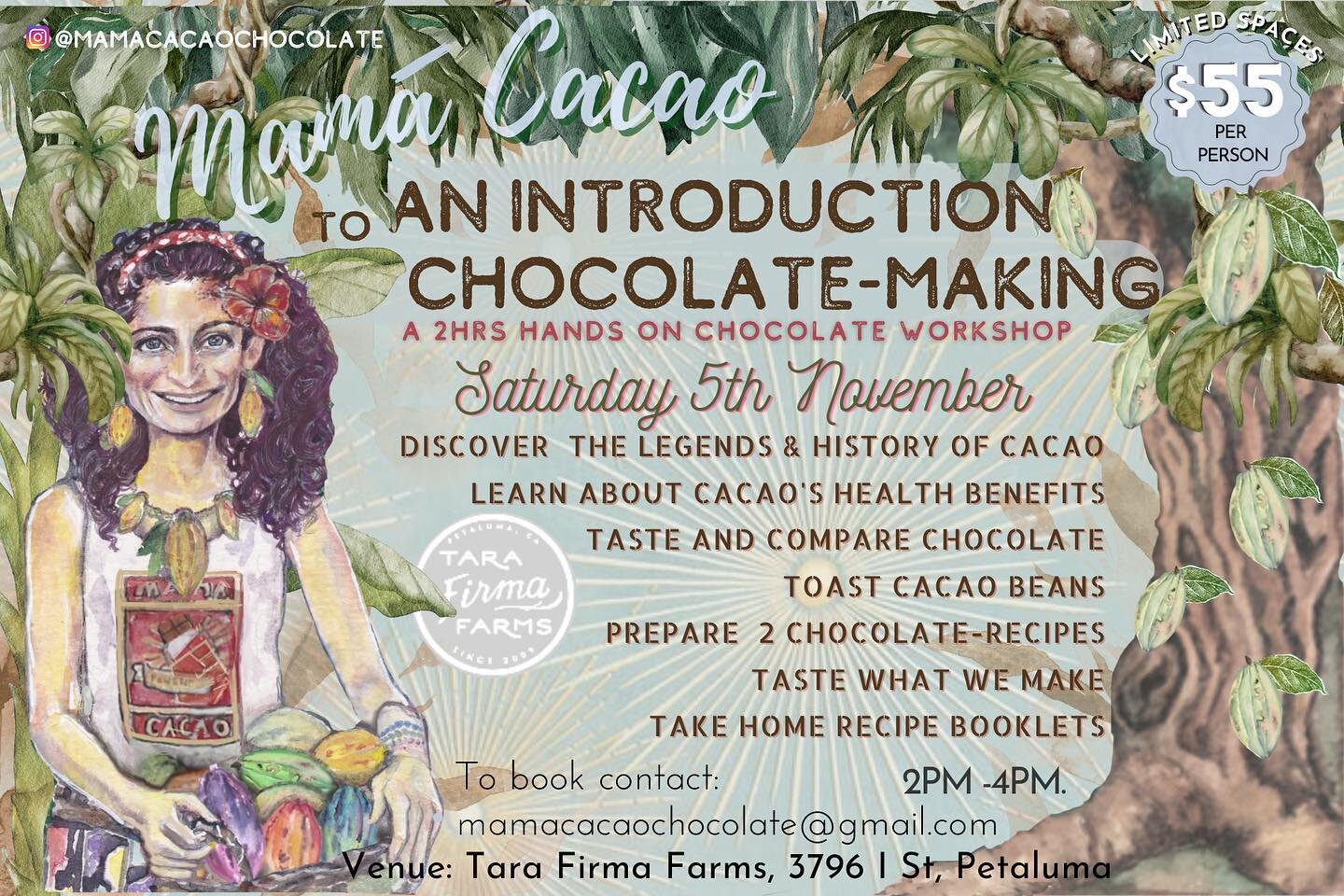 Sold out! **** Also this weekend - we are thrilled to host a chocolate making workshop. Should be fun and delicious. Join us,
Please buy your tickets ahead of time. ❤️