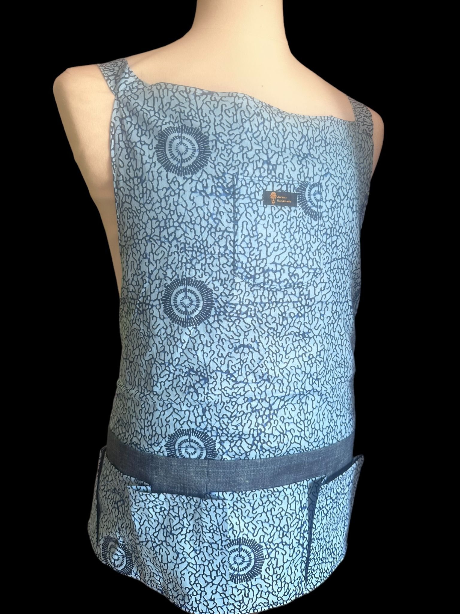 Awama Handmade: African Wax Print Cotton Garden Apron - Free Size, Linen Details, Multiple Pockets - Awama Handmade