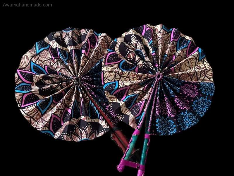 Awama Handmade Foldable Fan - Authentic African Wax Fabric with Matching Leather Handle ($28) - Awama Handmade