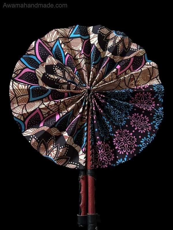 Awama Handmade Foldable Fan - Authentic African Wax Fabric with Matching Leather Handle ($28) - Awama Handmade