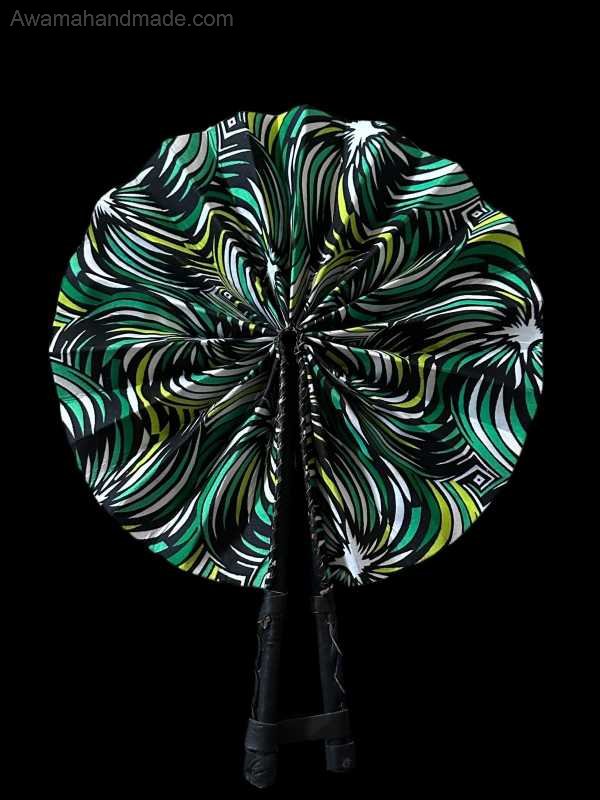 Awama Handmade Foldable Fan - Genuine African Wax Fabric with Leather Handle ($28) - Awama Handmade