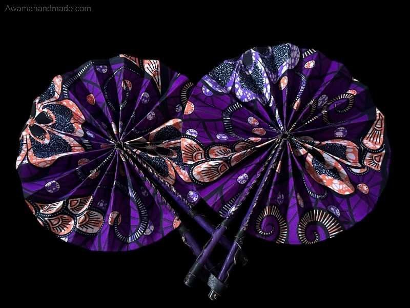 Awama Handmade Foldable Fan - Authentic African Wax Fabric with Matching Leather Handle ($28) - Awama Handmade