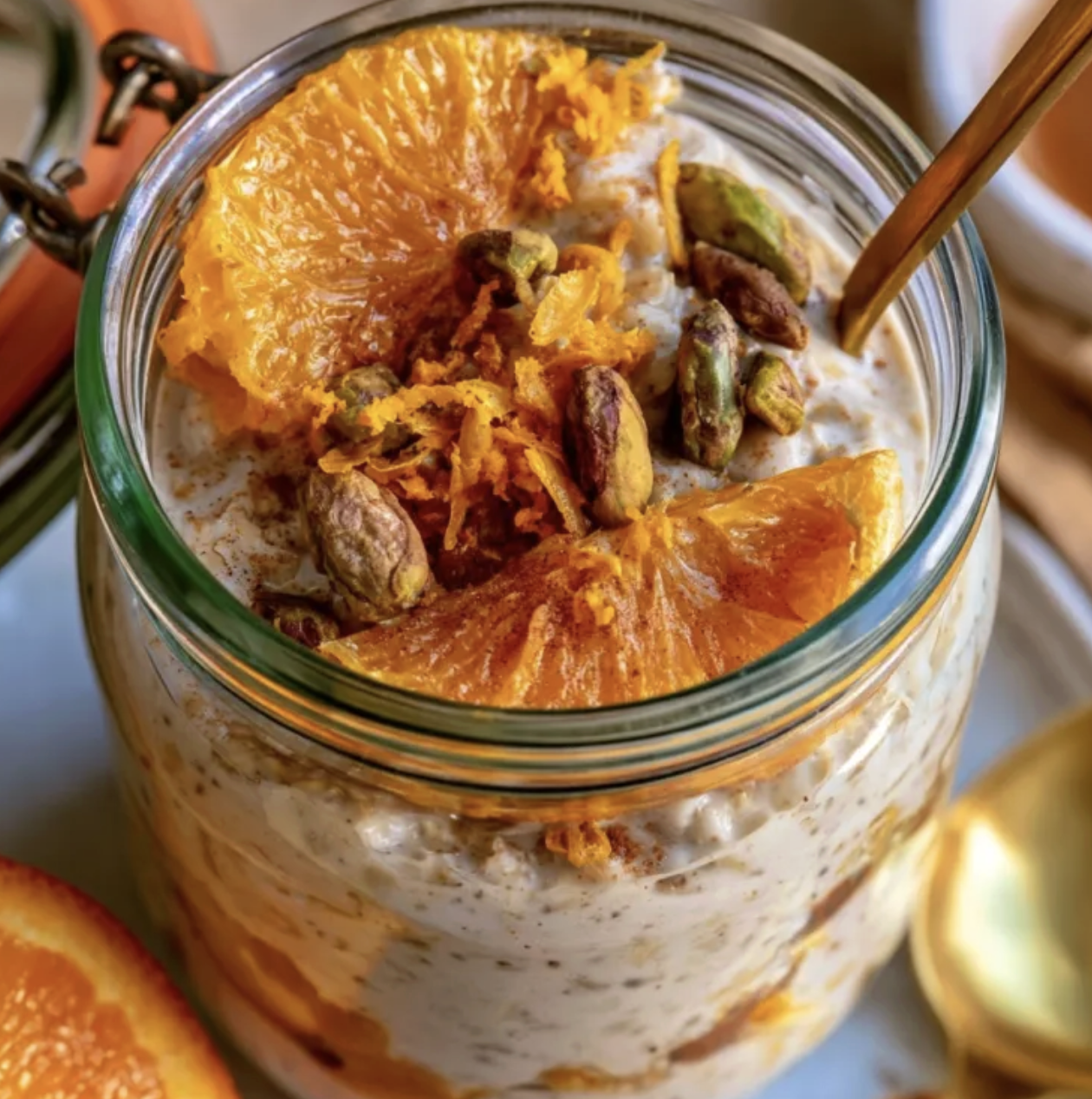 For Pros: Orange Blossom & Pistachio Overnight Oats with Fresh Orange, Roasted Pistachios, Orange Zest, Orange Blossom, Cinnamon