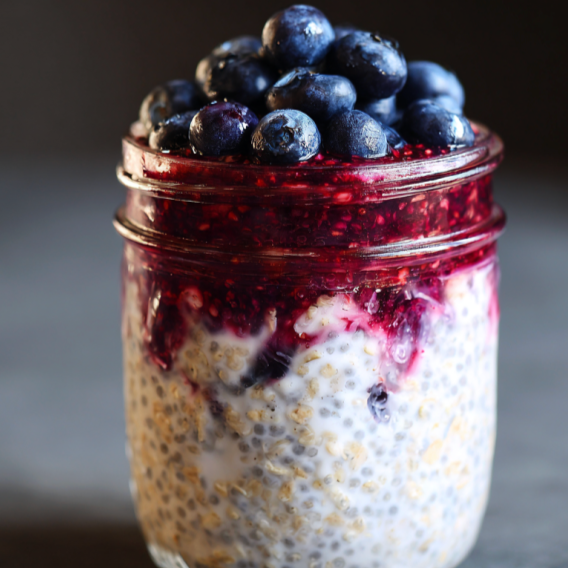 For Pros: Overnight Oats with Berry Chia Jam, Fresh Blueberries
