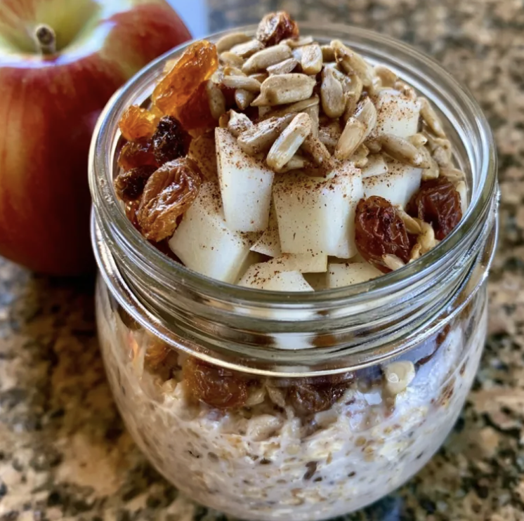 Apple Cinnamon Overnight Oats with Toasted Sunflower Seeds, and Nutmeg