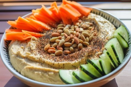 Hummus with Sunflower Seeds, Cucumber and Carrots