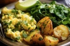 Pro: Scrambled Eggs with Roasted Tomatillos, Potatoes and Side Salad