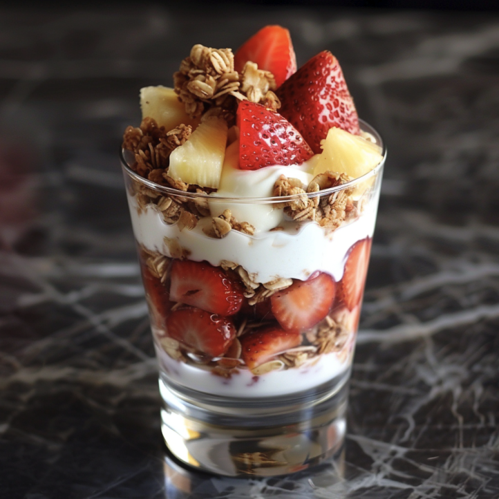 Pro: Parfait with Homemade Granola, Strawberries and Pineapple