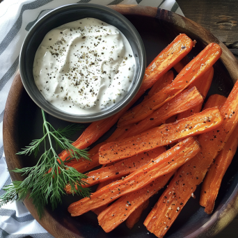 Pro: Baked Carrot “Fries” with Homemade Ranch Dipping Sauce