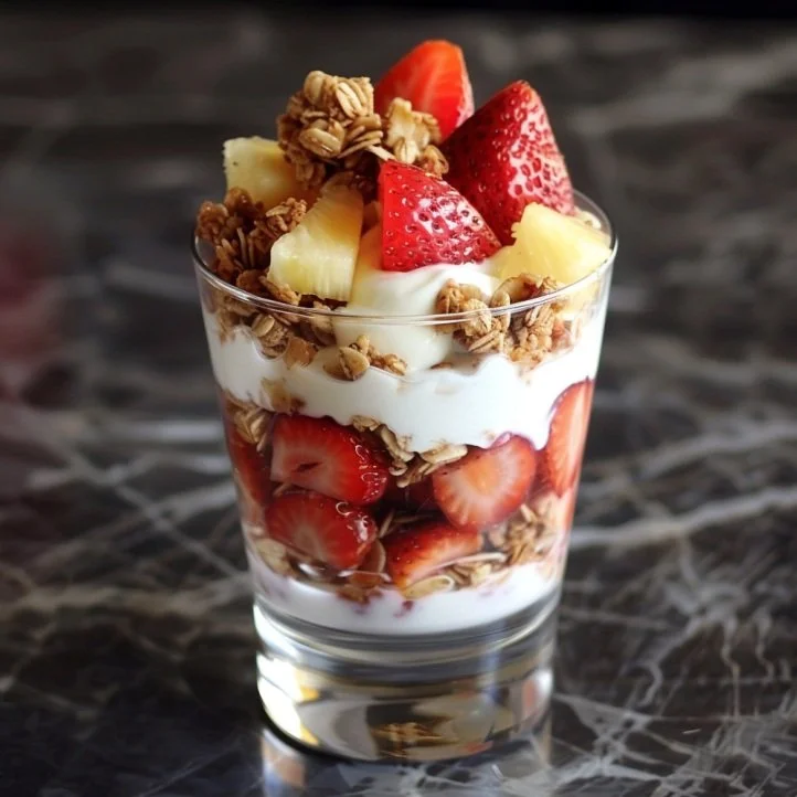 Parfait with Homemade Granola, Strawberries and Pineapple