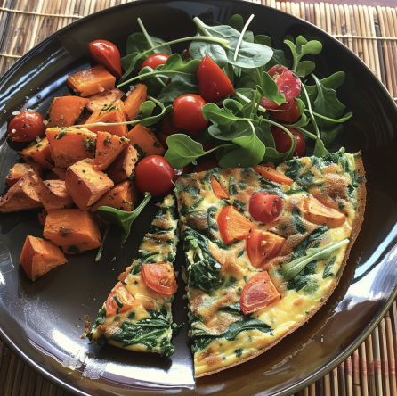 Pro: Frittata with Spinach, Tomato, Sweet Potato and a Side Salad