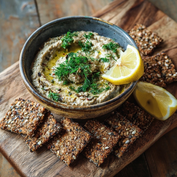 For Pros: Baba Ganoush with Homemade High Protein Seed Crackers