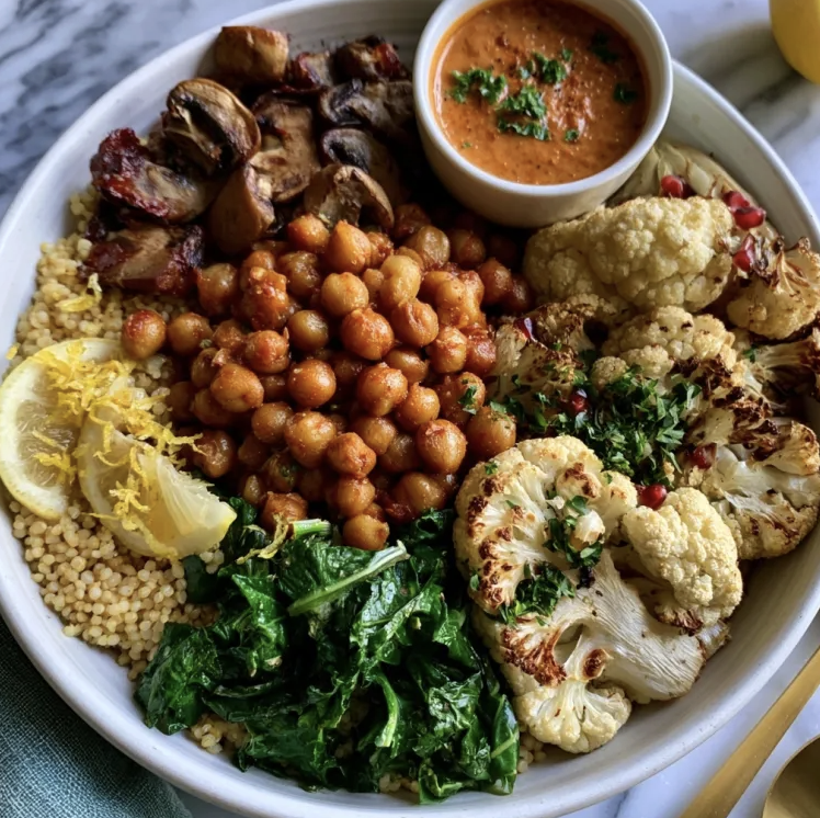 For Pros: Tuscan Fiber Bowl with Marry Me Chickpeas, Amaranth, Cauliflower, Tuscan Kale, Roasted Mushrooms, Lemon Zest, Creamy Sun-Dried Tomato Herb Sauce
