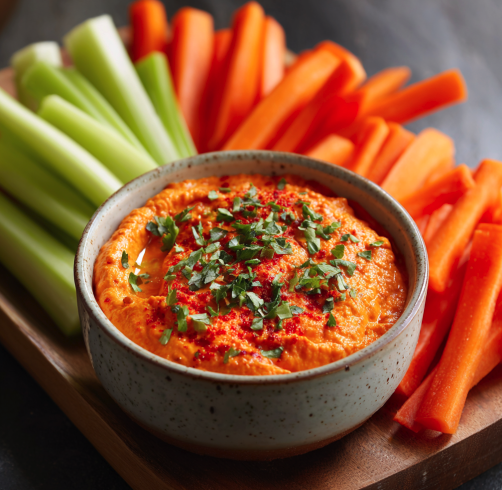 Roasted Red Pepper White Bean Dip with Veggie Sticks