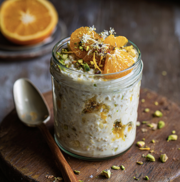 For Pros: Overnight Oats with Oranges, Orange Blossom and Pistachio