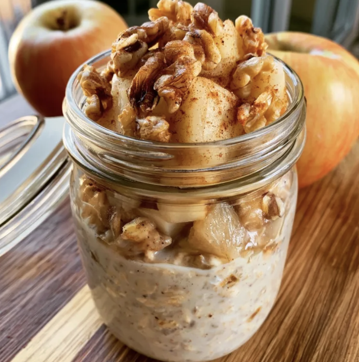 For Pros: Apple Cinnamon Overnight Oats with Stewed Apples, Cinnamon, Vanilla, Walnuts