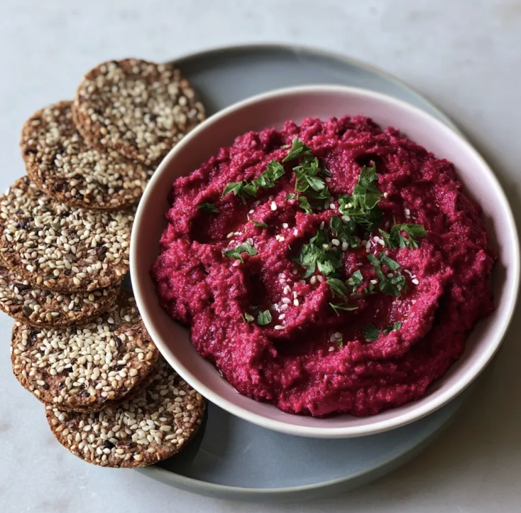 For Pros: 8 oz Beet Hummus with Homemade Seed Crackers