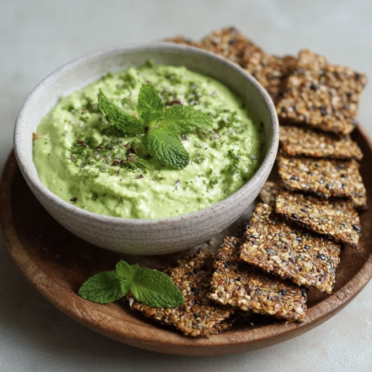 8 oz High Protein Spring Pea & Mint Dip with Homemade Seed Crackers