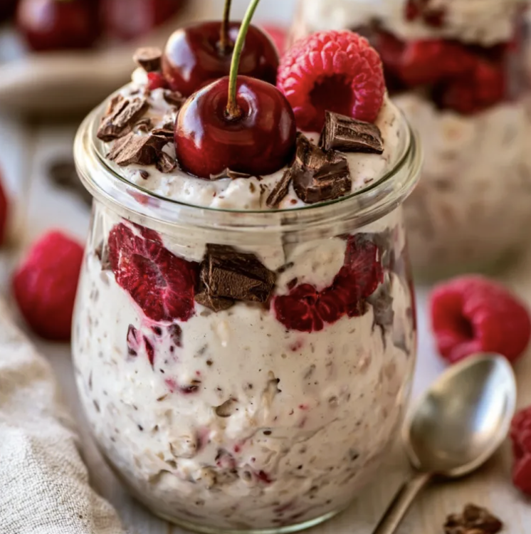 For Pros: Coffee Overnight Oats with Cherries, Raspberries and Chocolate