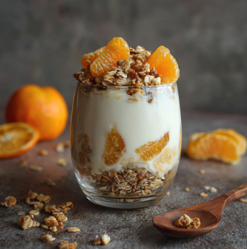 For Pros: Parfait with Non-Fat Greek Yogurt, Homemade Muesli, and Orange