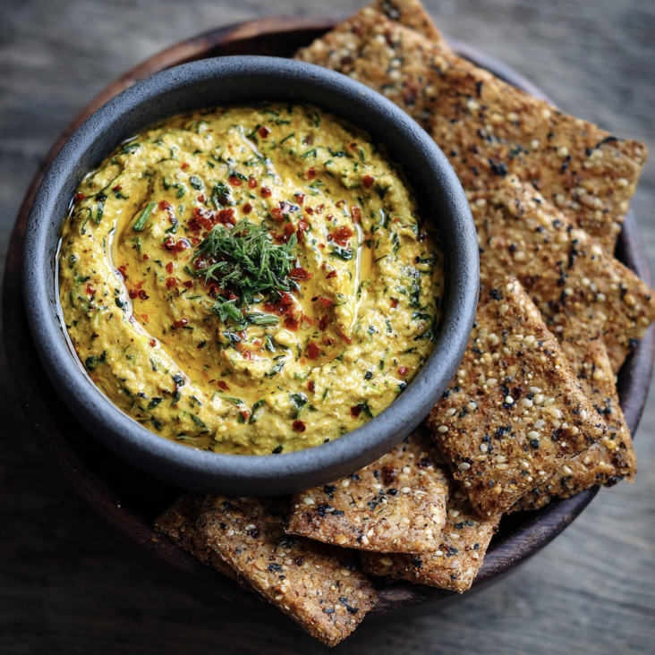 For Pros: 8 oz High Protein Zucchini Dip with Homemade Crackers