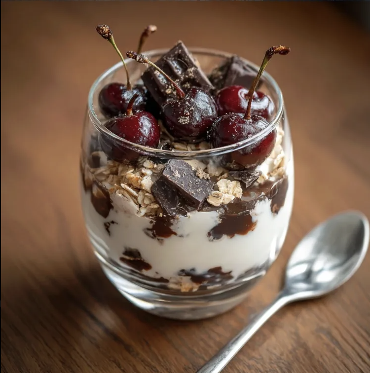 For Pros: Cherry Blossom Parfait with Greek Yogurt, Homemade Homemade Müesli, Cherries, Dark Chocolate