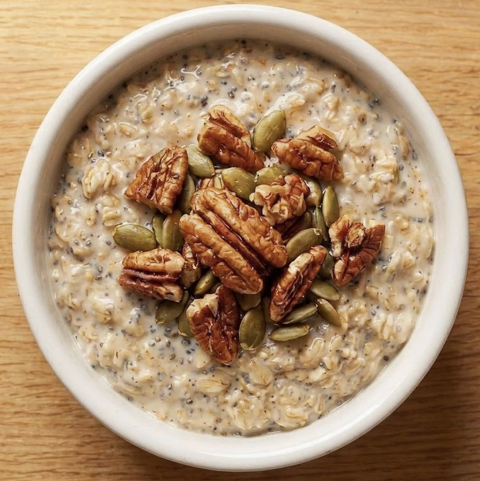 For Pros: Maple Pecan Praline Overnight Oats with Vanilla, Cinnamon, Toasted Pecan Praline, Pumpkin Seeds