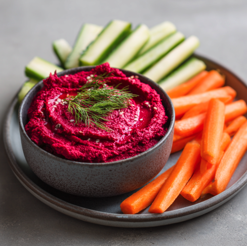 8 oz Roasted Beet & Dill Hummus with Veggie Sticks