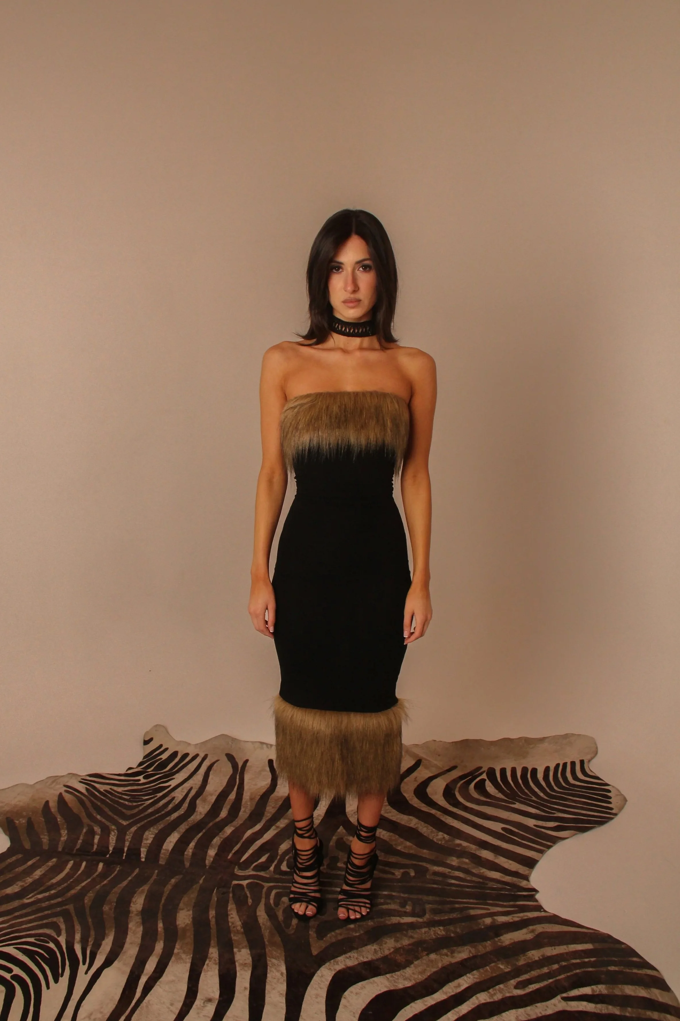 CHAR FUR MULTIWAY DRESS IN CARAMEL