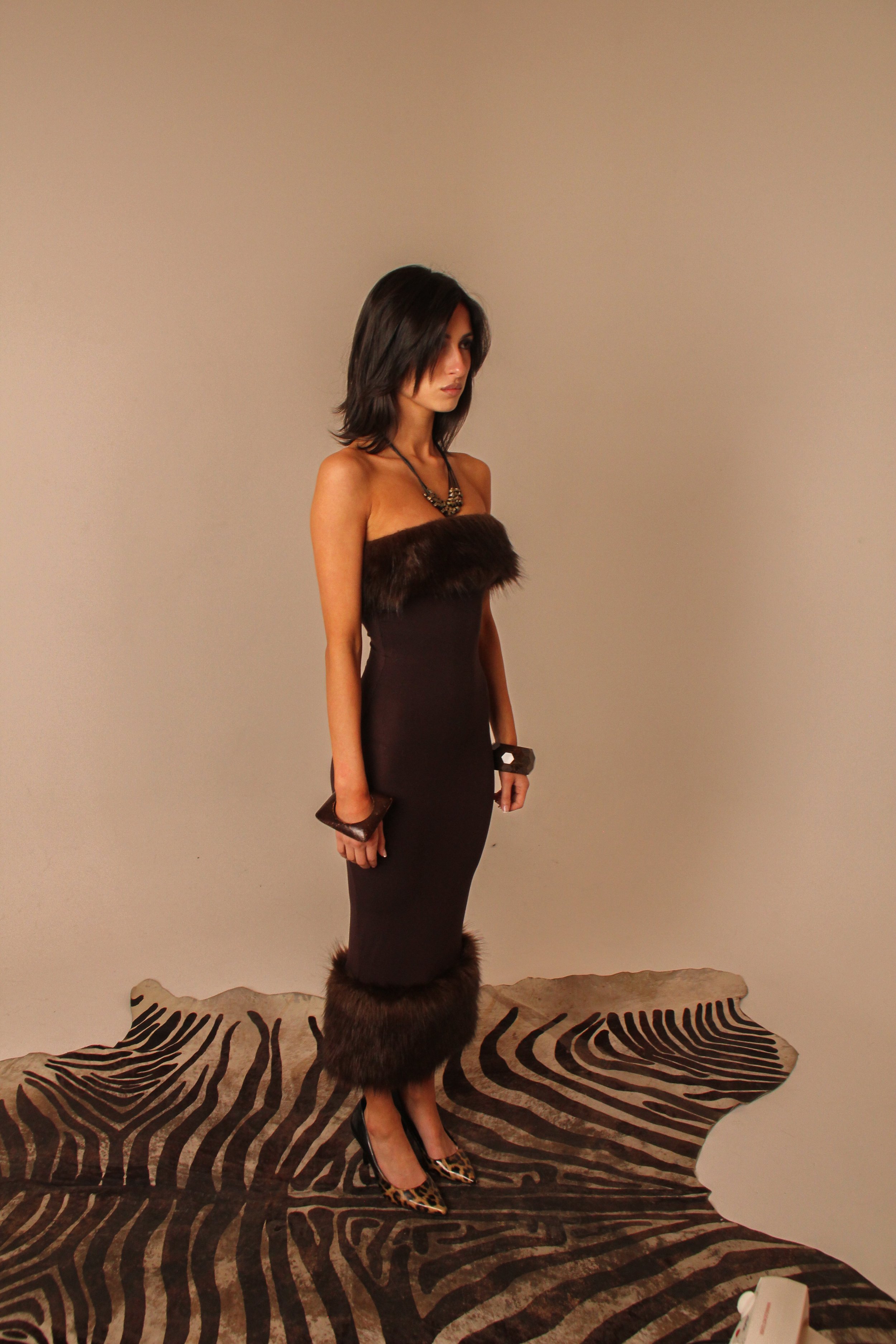 CHAR FUR MULTIWAY DRESS IN CHOC