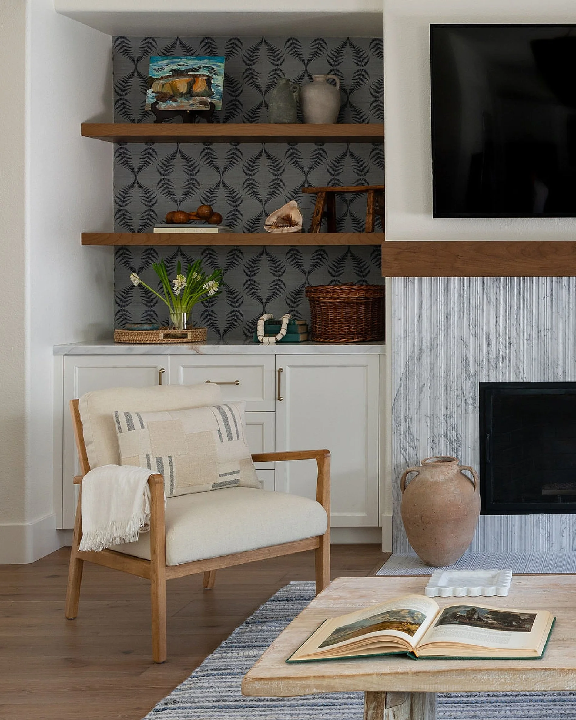 Cozy and Elegant Family Room from East Coast Inspired Ranch Renovation