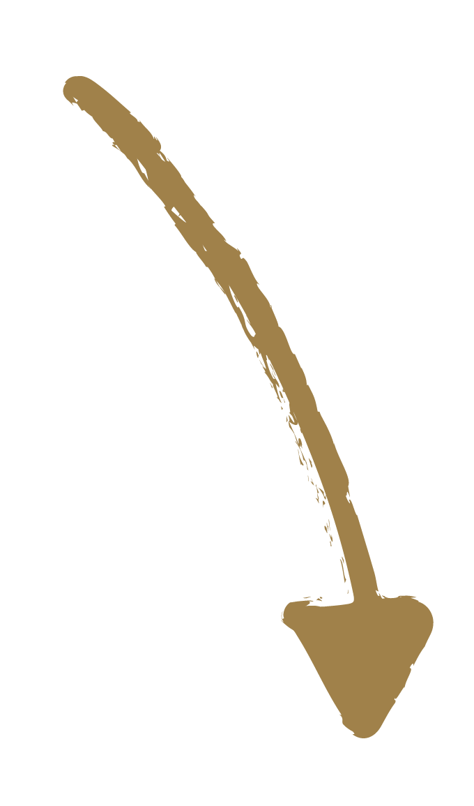 gold hand drawn arrow pointing downward